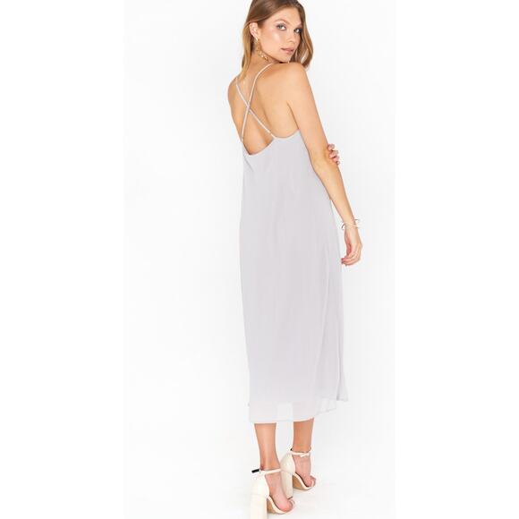 Show me Your Mumu Verona Cowl Neck Midi Slip Dress sz M In Dove Grey Chiffon - Picture 4 of 6